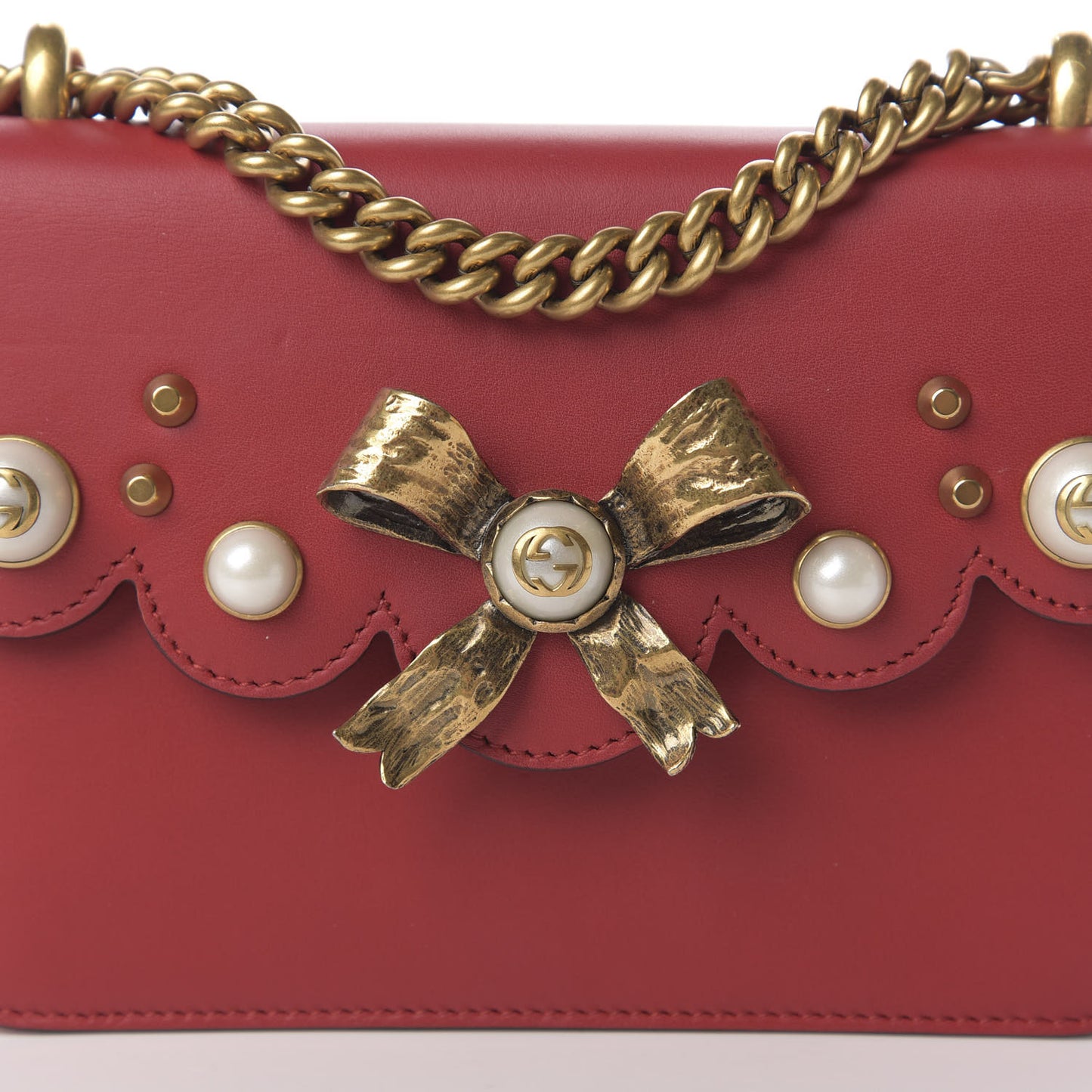 Calfskin Peony Small Chain Shoulder Bag Hibiscus Red