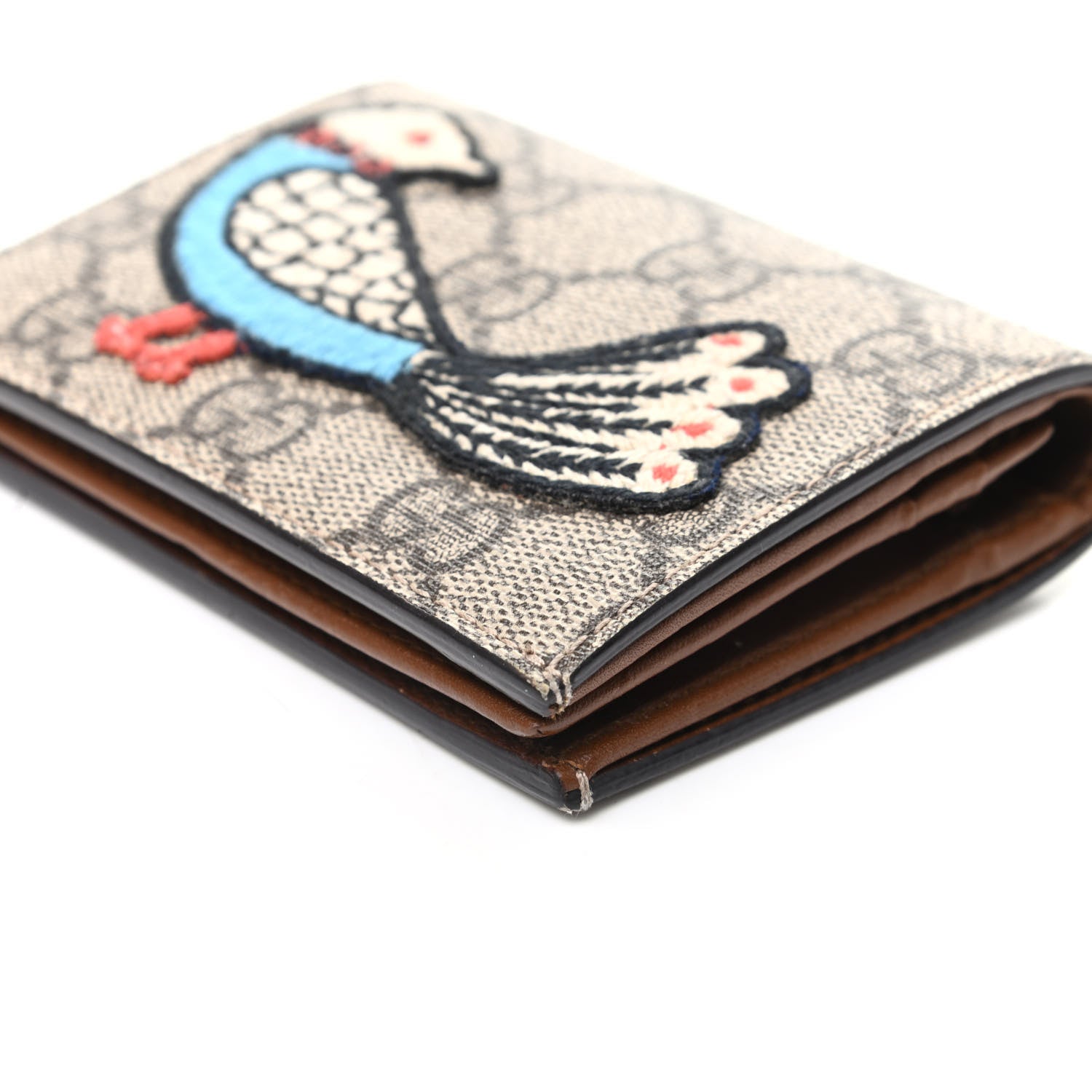 Gucci GG Supreme Monogram Bird Embroidered Card Case Beige 8 of 8