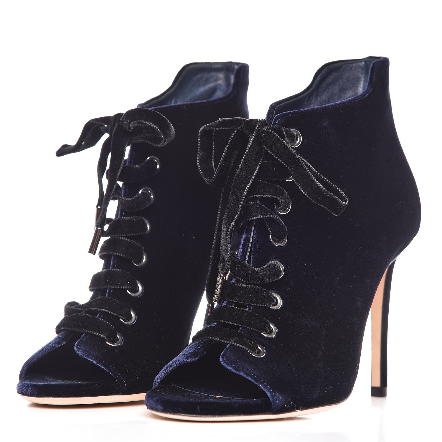 Jimmy Choo Velvet Lace Up Mavy Booties 37 Navy 3 of 10