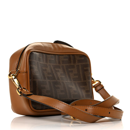 Fendi Glazed Fabric Vitello Century FF 1974 Stamp Patch Mini Camera Case Mogano Panna Caramello 3 of 9
