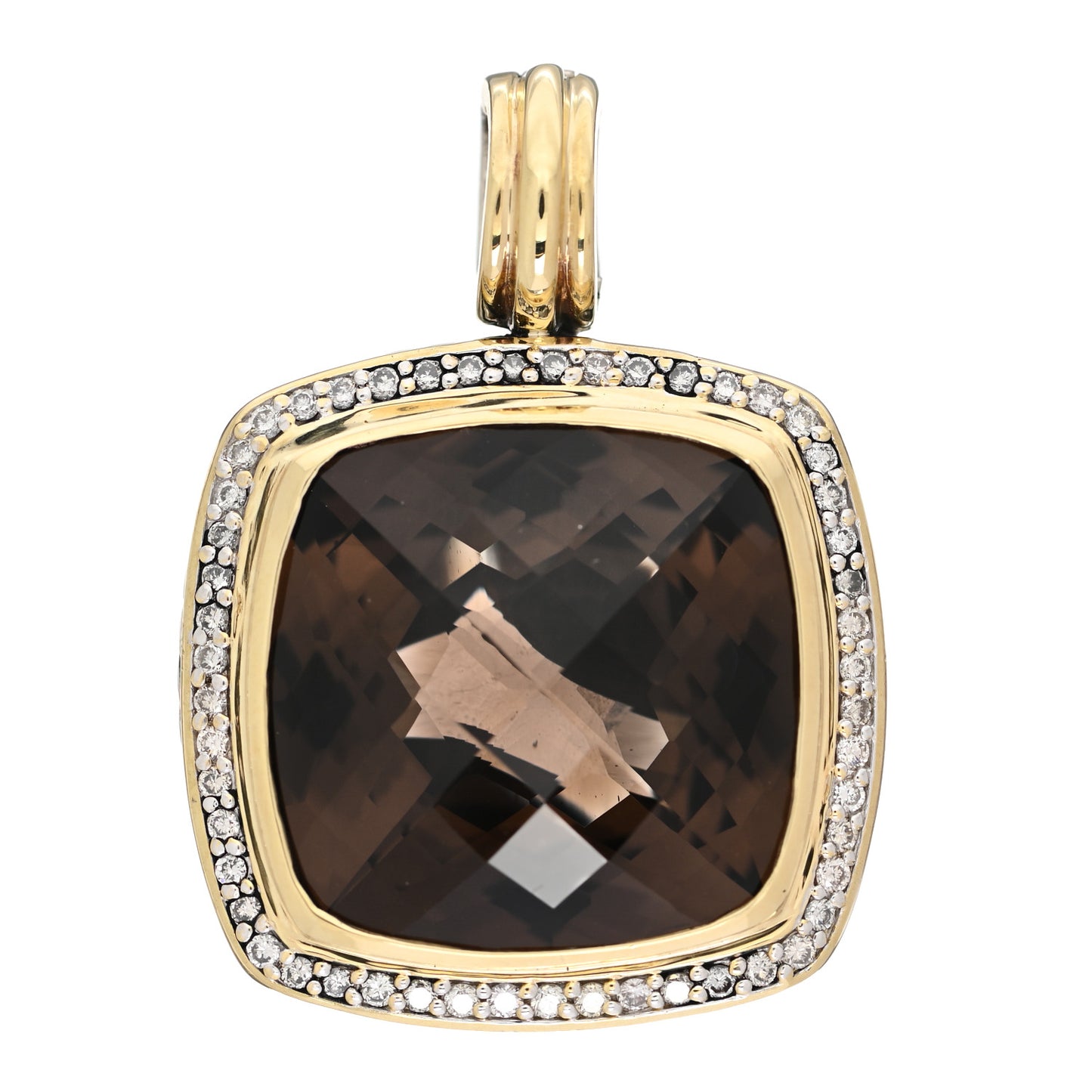 Sterling Silver 18K Yellow Gold Diamond Smoky Quartz 19mm Albion Enhancer Pendant