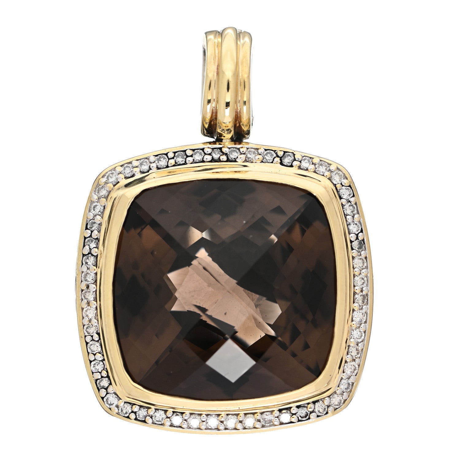 David Yurman Sterling Silver 18K Yellow Gold Diamond Smoky Quartz 19mm Albion Enhancer Pendant 1 of 4
