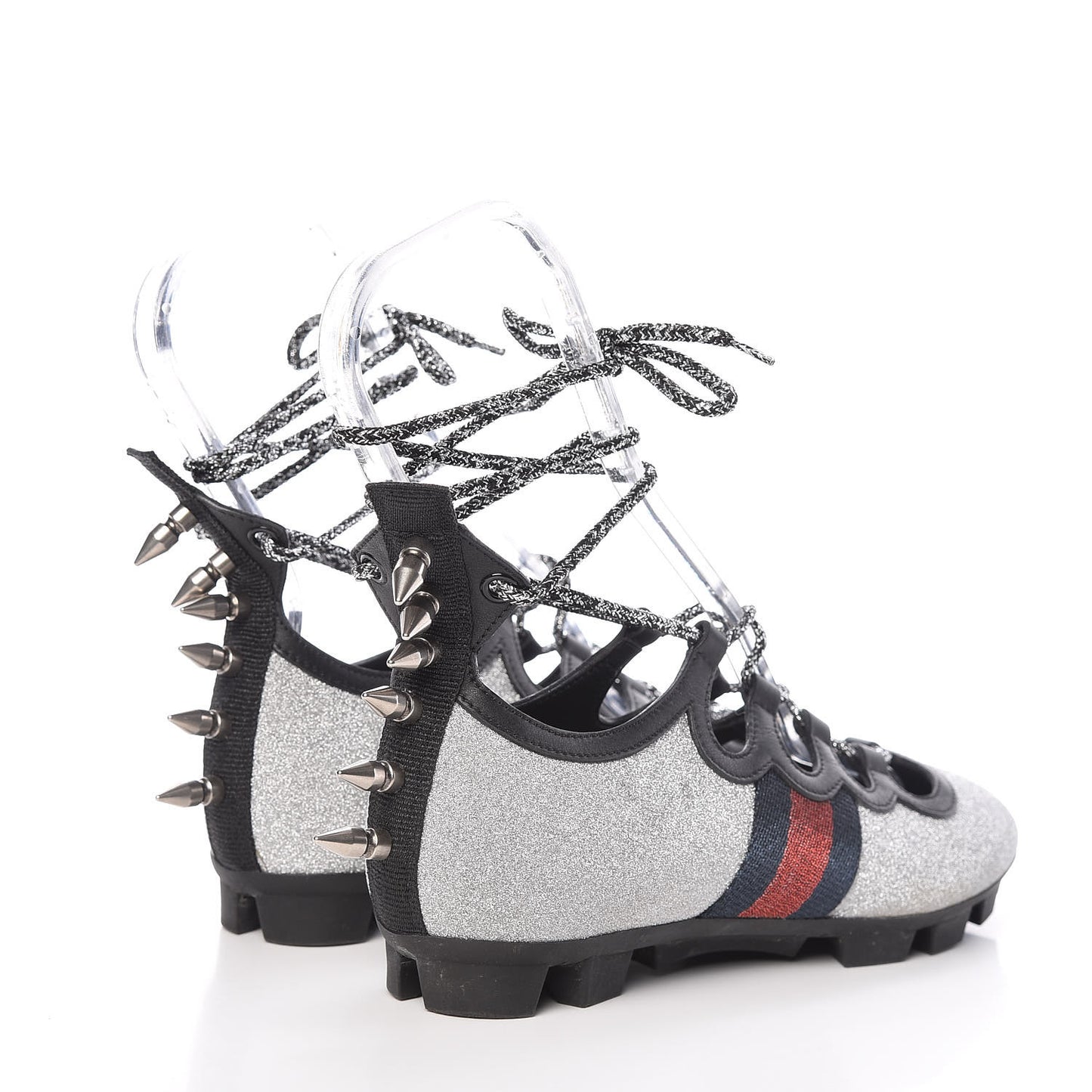 Nappa Sparkle Studded Web Lace Up Titan Sneakers 37.5 Argento