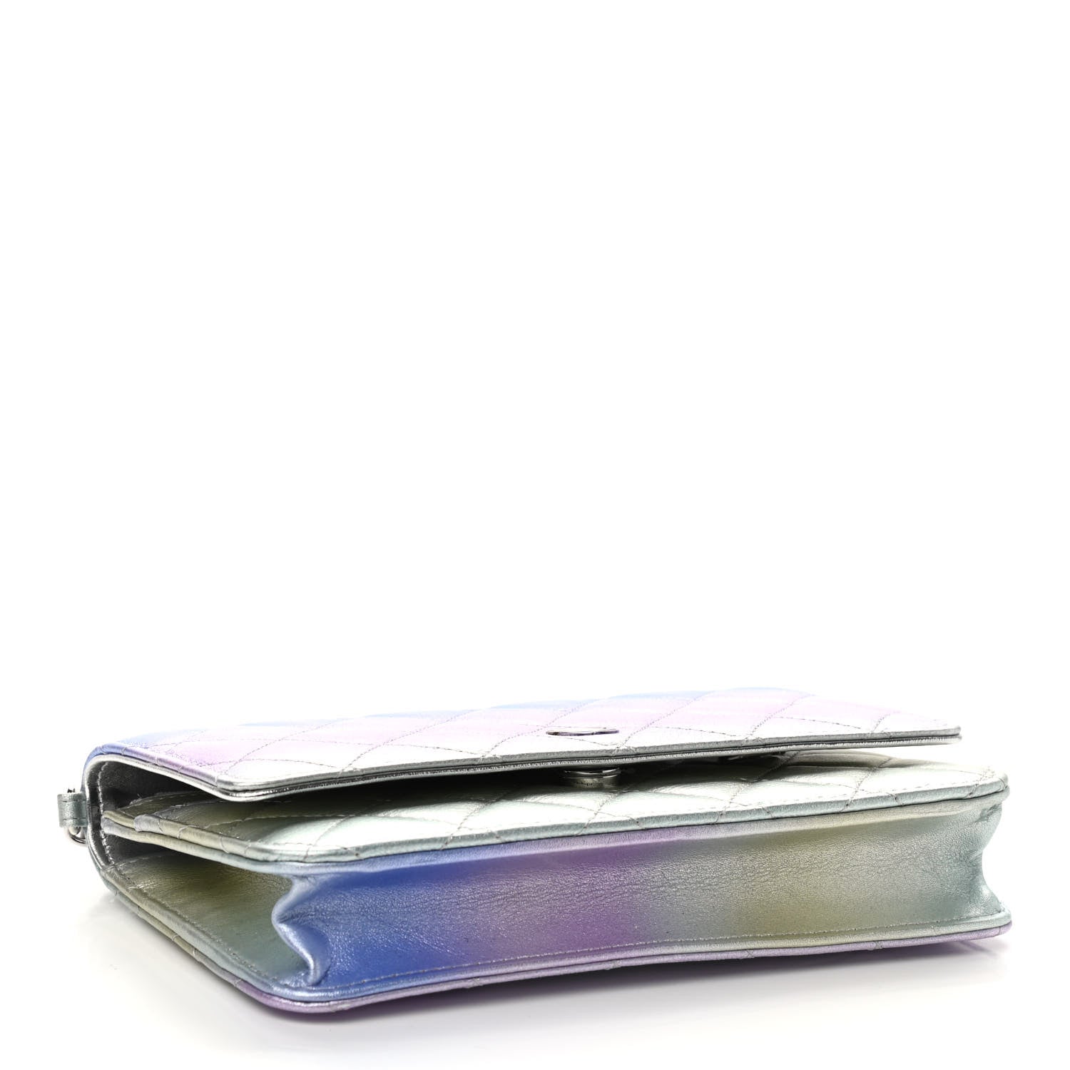 Chanel Gradient Metallic Calfskin Quilted Wallet On Chain WOC Silver Blue Yellow Purple 4 of 9