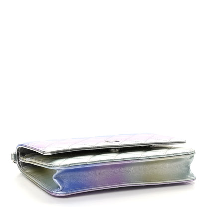 Chanel Gradient Metallic Calfskin Quilted Wallet On Chain WOC Silver Blue Yellow Purple 4 of 9