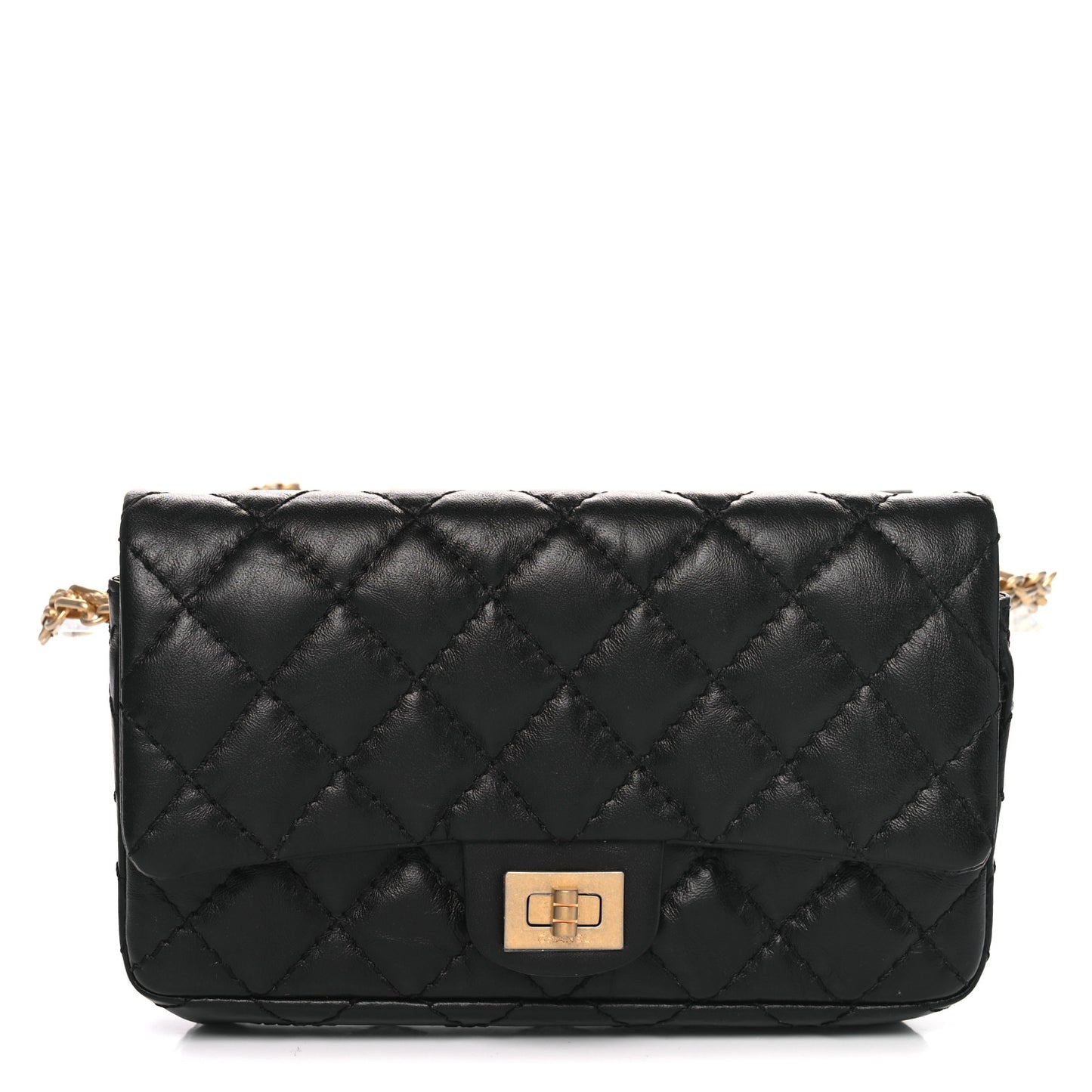 Aged Calfskin Quilted 2.55 Reissue Flap Belt Bag Clutch Black
