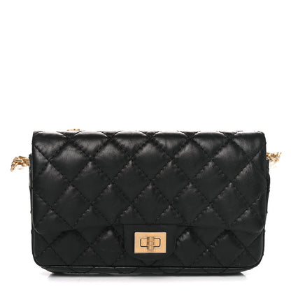 Chanel Aged Calfskin Quilted 2.55 Reissue Flap Belt Bag Clutch Black 1 of 11