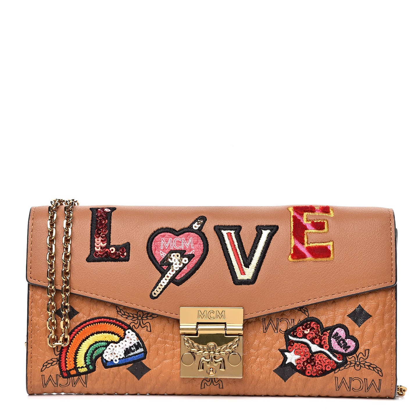 Visetos Large Patricia Love Patch Wallet On Chain Cognac