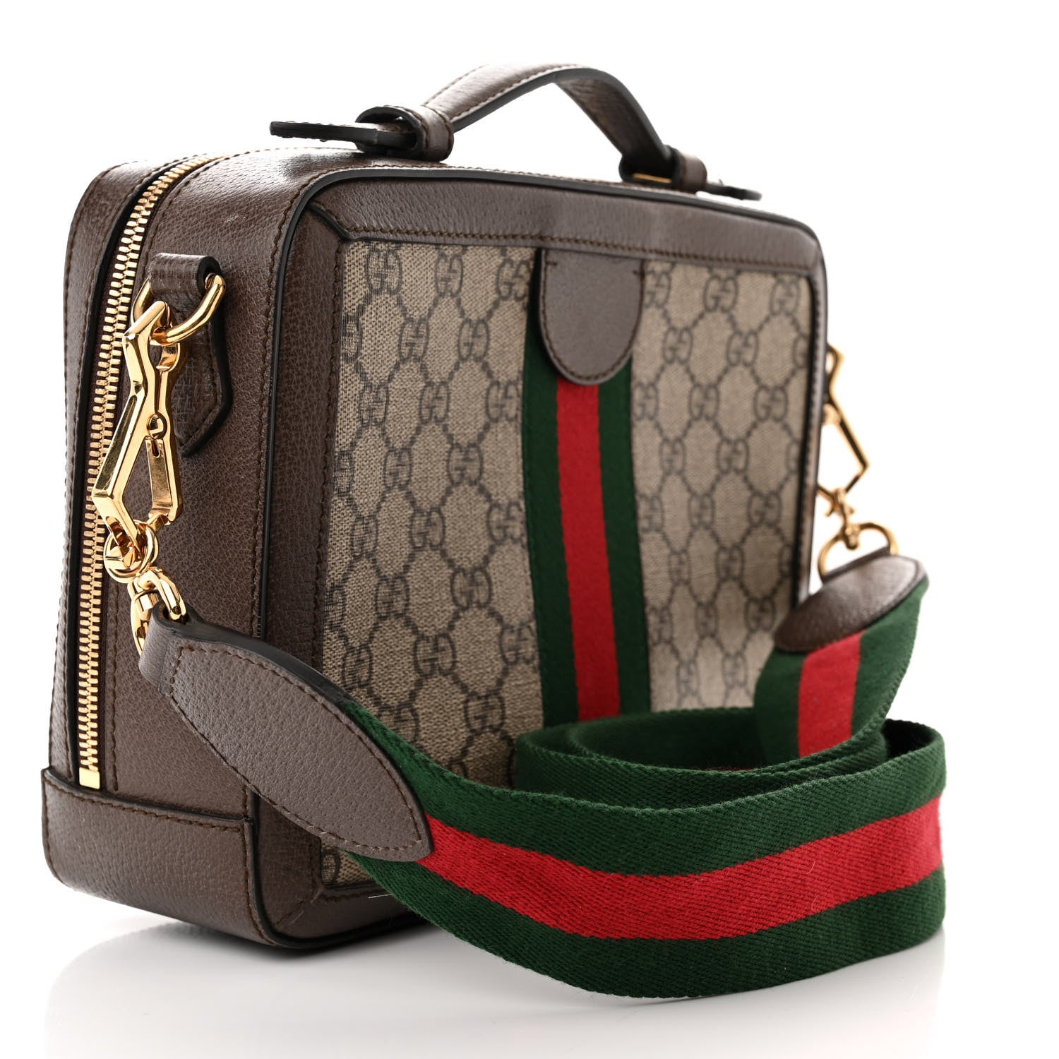 Gucci GG Supreme Monogram Web Small Ophidia Top Handle Shoulder Bag Brown 3 of 14