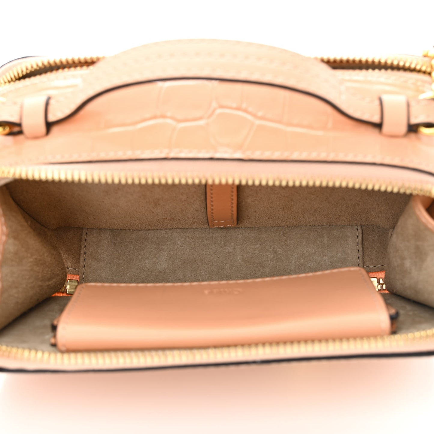 Calfskin Crocodile Embossed Mini C Vanity Bag Nut