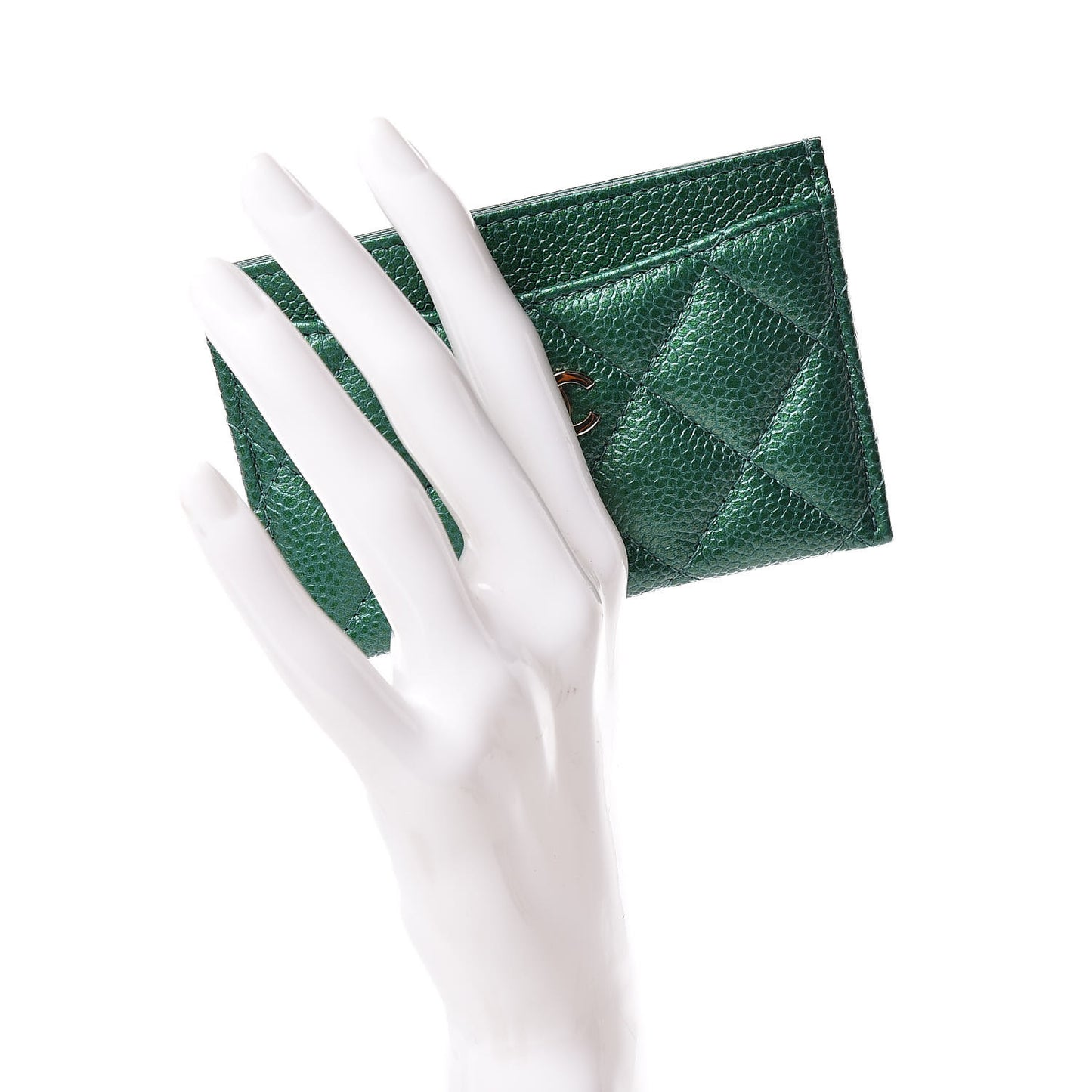Metallic Caviar Quilted Card Holder Green