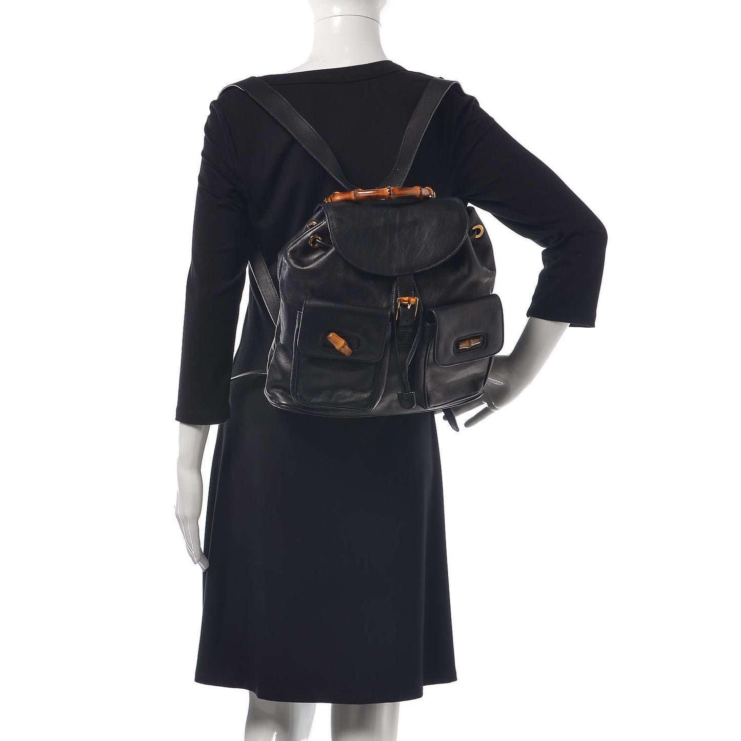 Calfskin Bamboo Backpack Black
