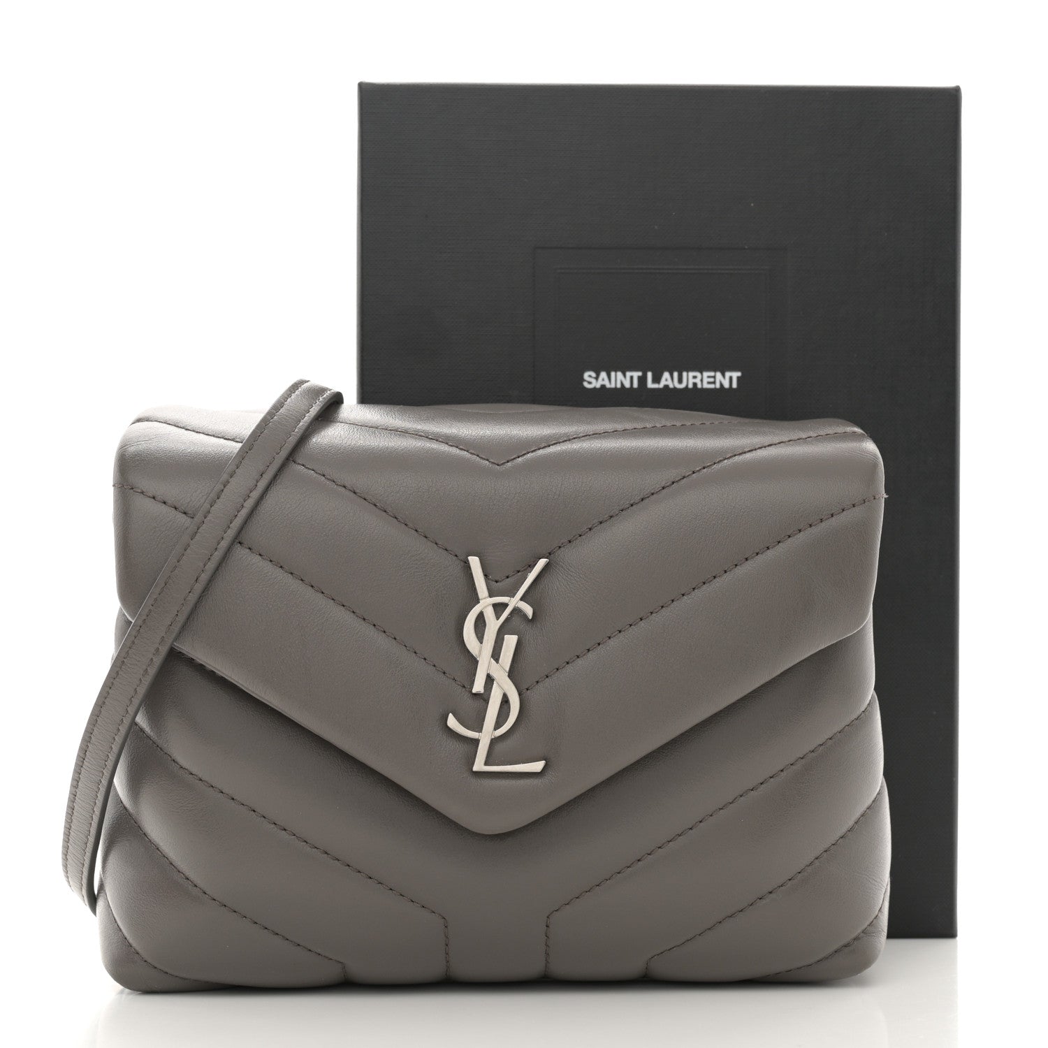 Saint Laurent Calfskin Y Quilted Monogram Toy Loulou Crossbody Bag Grey Kaki 12 of 12