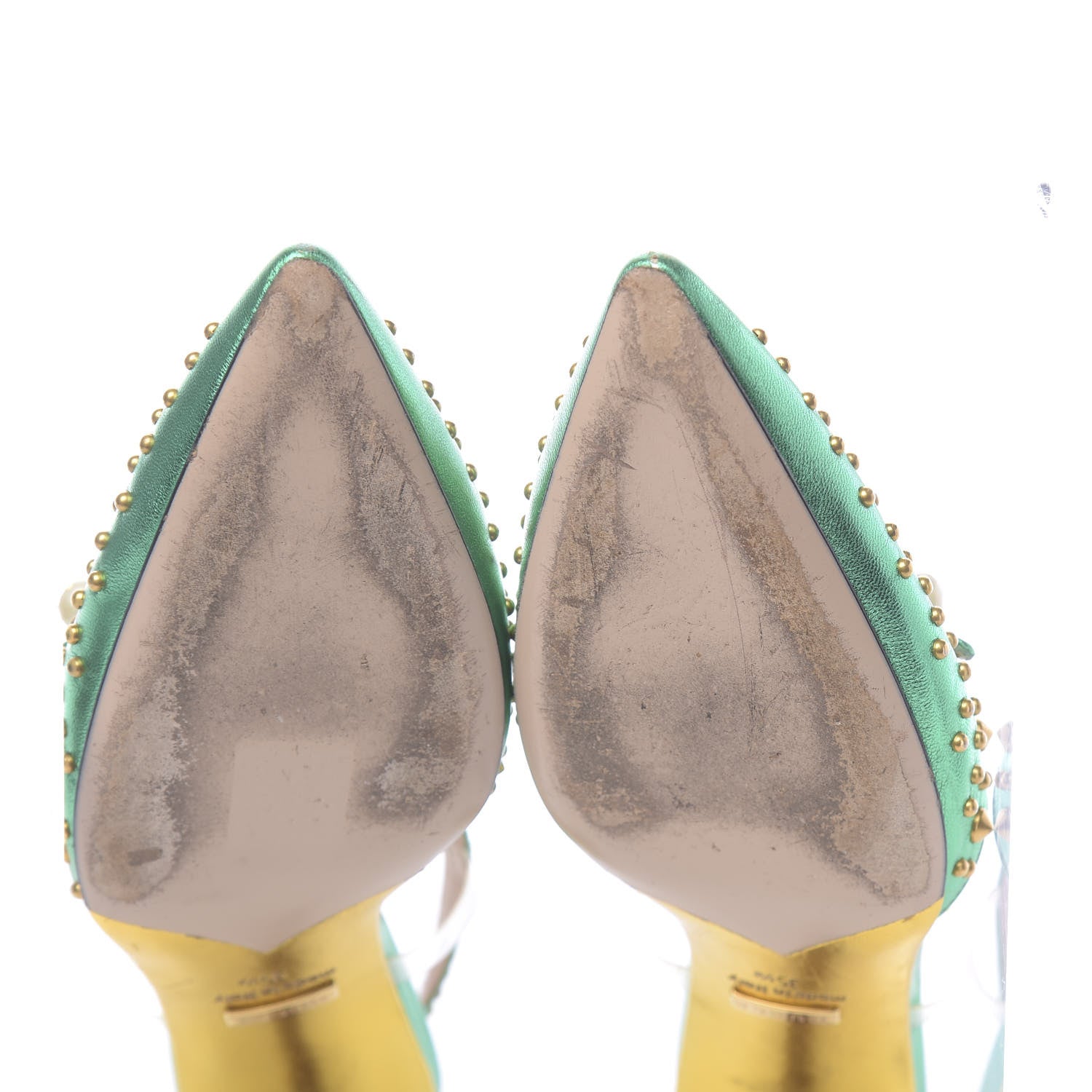 Gucci Metallic Calfskin Studded Unia Pointed Toe Low Heel Slingback Pumps 35.5 Green 12 of 12