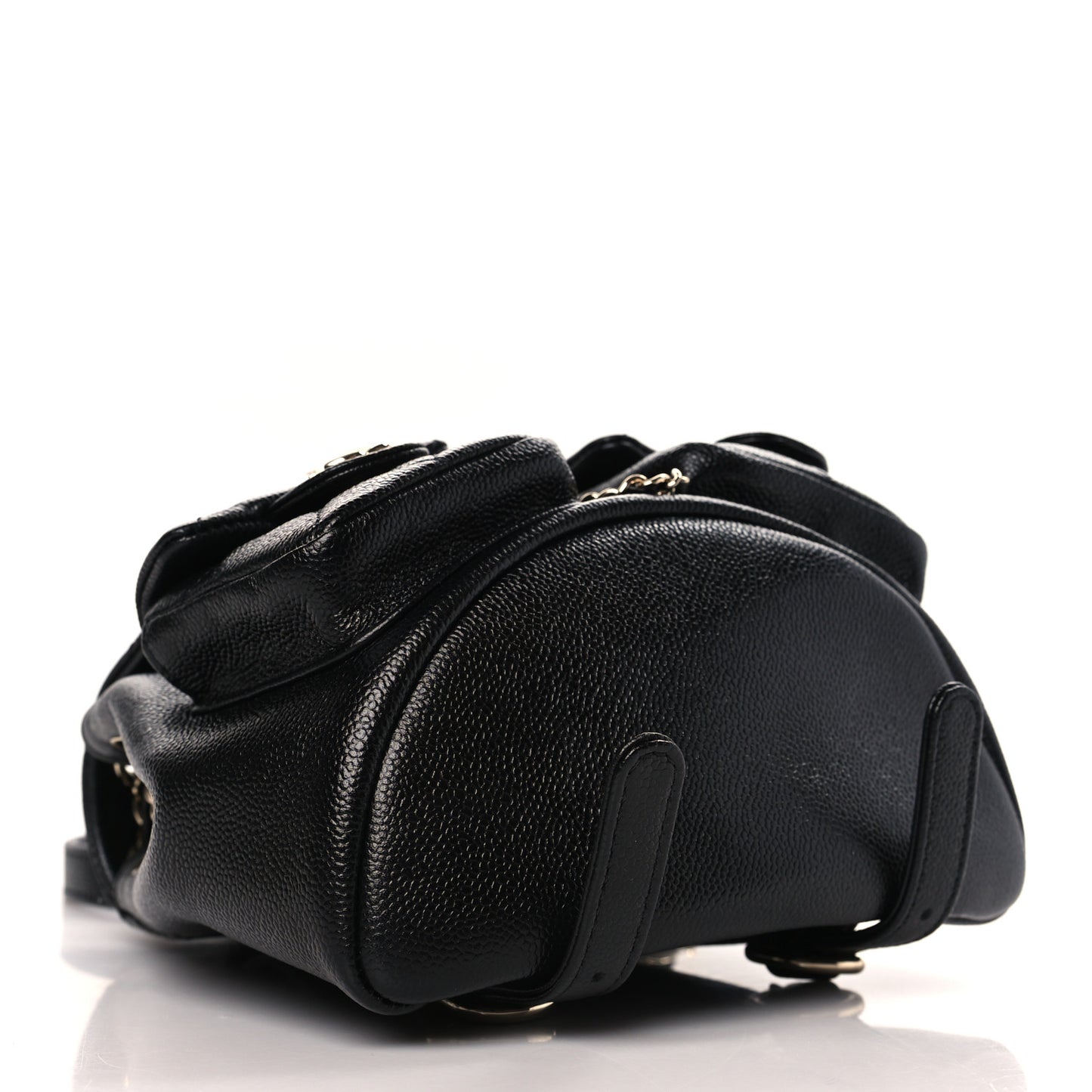 Shiny Caviar Quilted Small Duma Pockets Drawstring Backpack Black