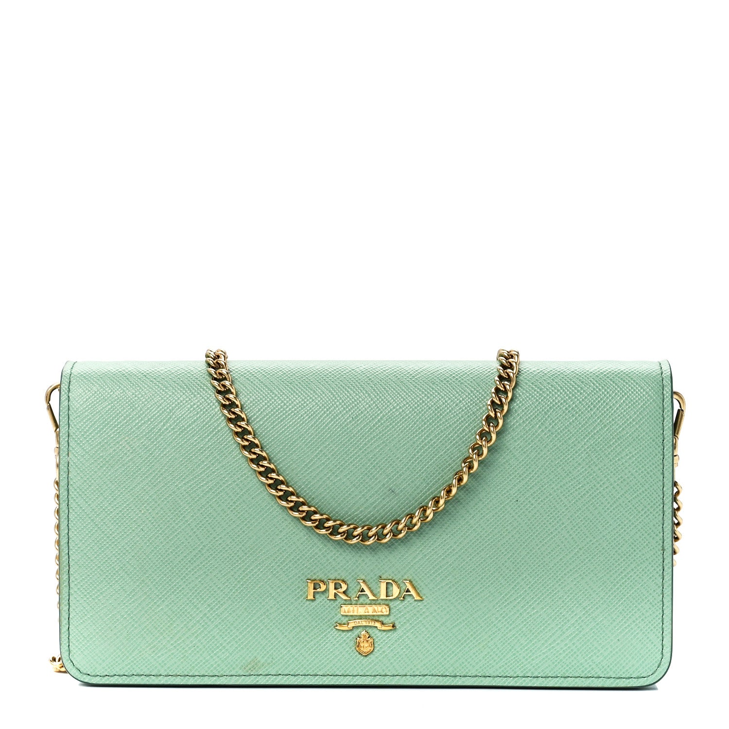 Prada Saffiano Metal Chain Wallet Acquamarina 1 of 11