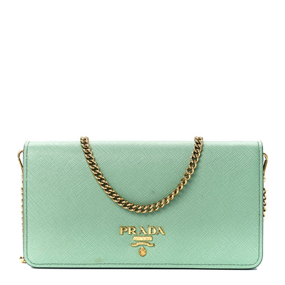 Prada Saffiano Metal Chain Wallet Acquamarina 1 of 11