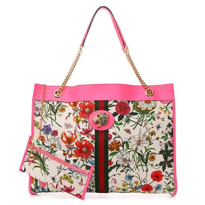 Gucci Canvas Flora Large Rajah Chain Tote White Multicolor Fuxia Fluo 3 of 16