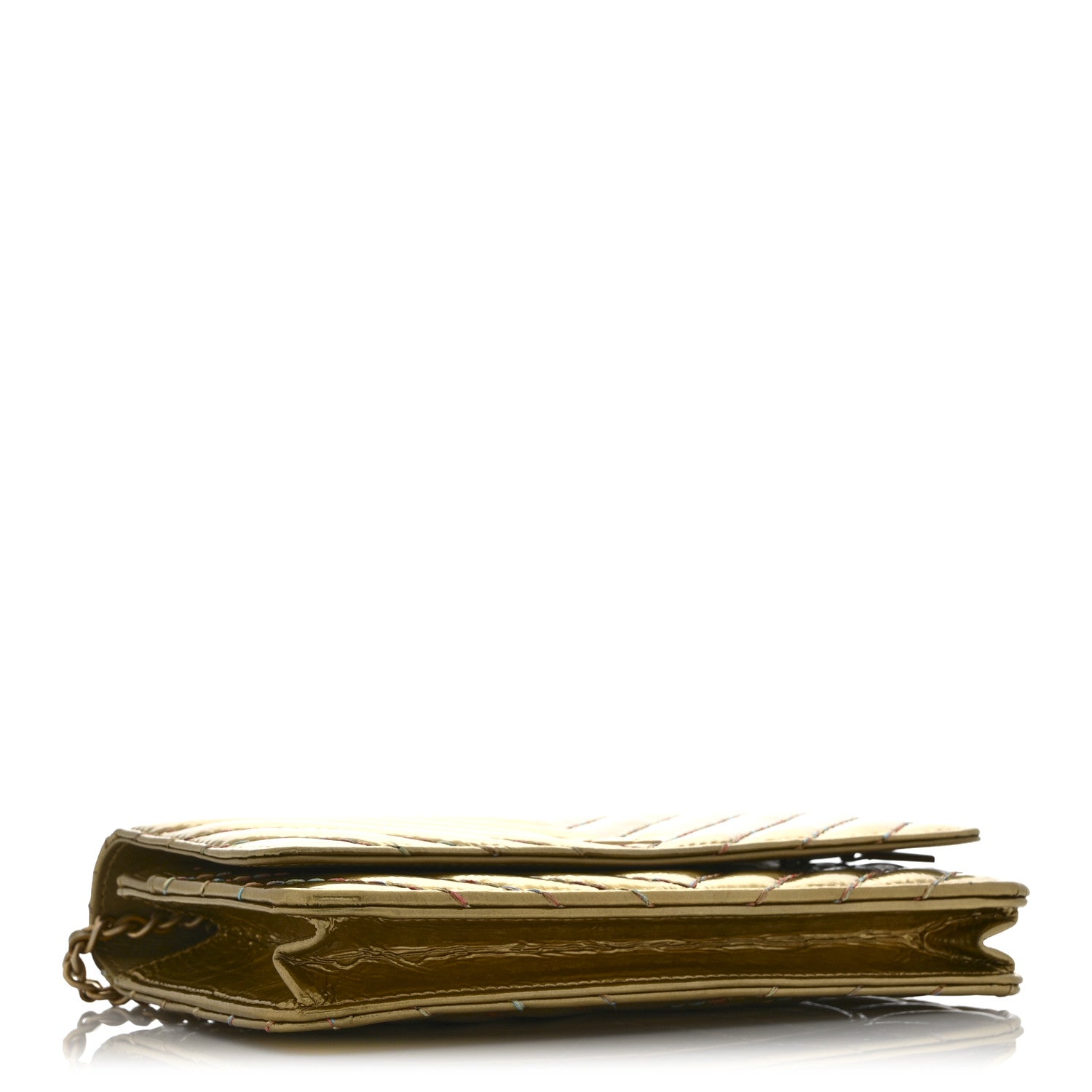 Chanel Metallic Aged Calfskin Chevron Quilted Multicolor Stitch Wallet On Chain WOC Gold 4 of 10