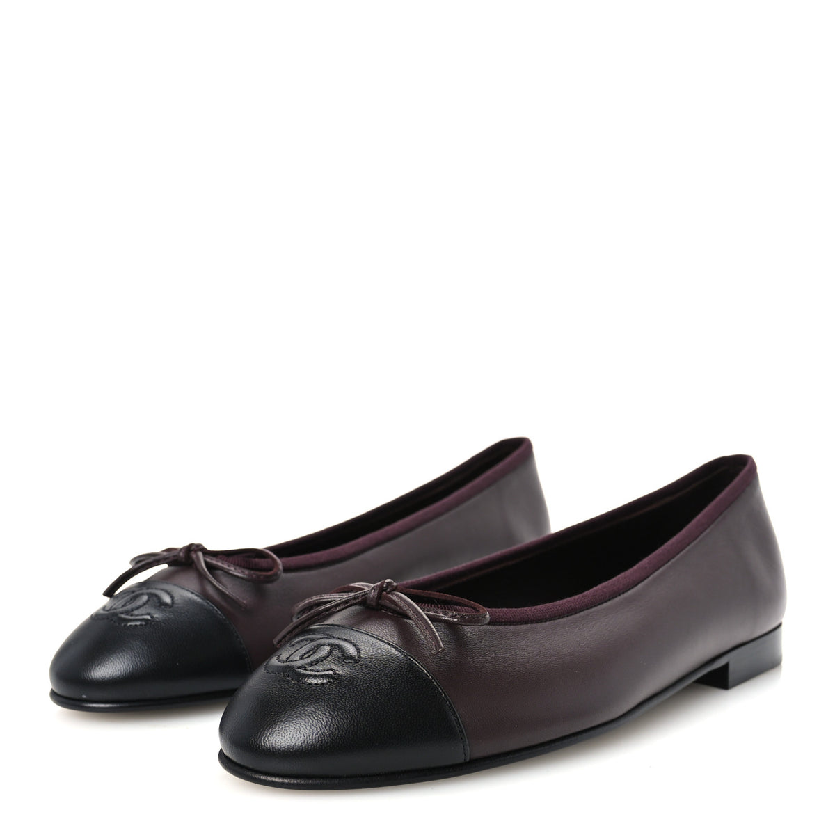 Chanel Lambskin Cap Toe CC Ballerina Flats 38 Dark Brown Black 4 of 10