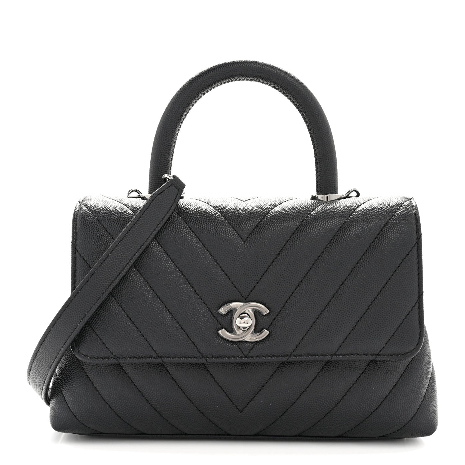 Chanel Caviar Chevron Quilted Mini Coco Handle Flap Dark Grey 1 of 10