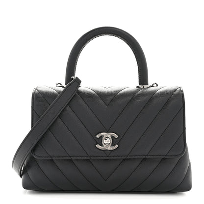 Chanel Caviar Chevron Quilted Mini Coco Handle Flap Dark Grey 1 of 10