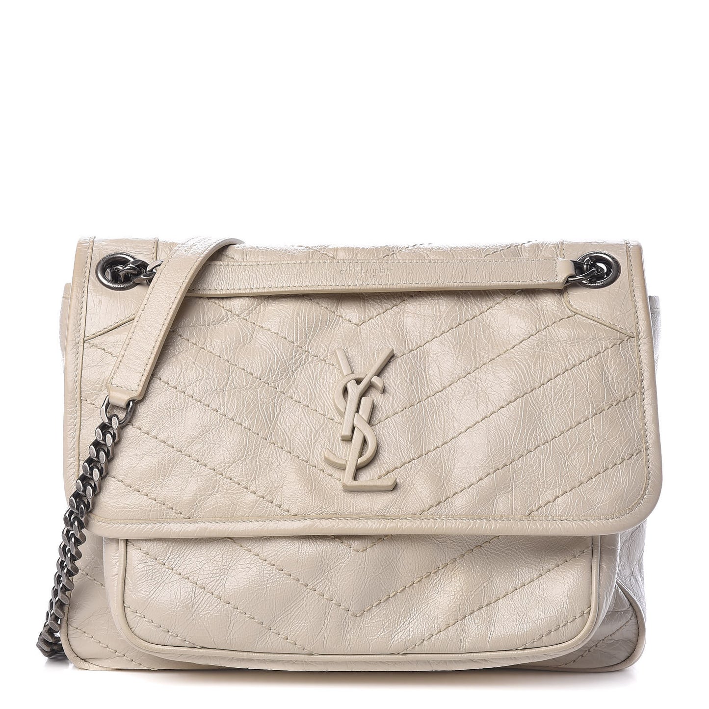 Crinkled Calfskin Matelasse Monogram Medium Niki Chain Satchel Ivory