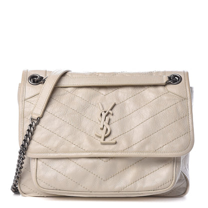 Saint Laurent Crinkled Calfskin Matelasse Monogram Medium Niki Chain Satchel Ivory 1 of 14