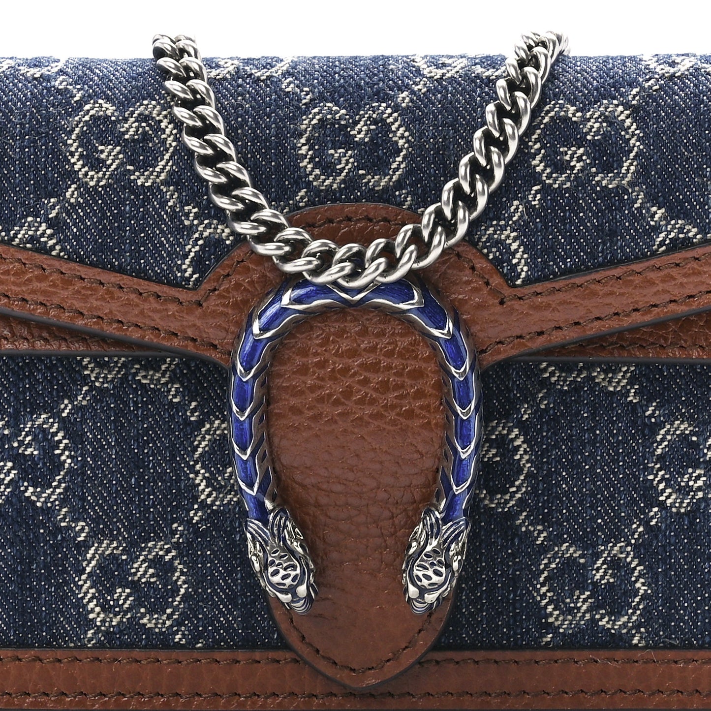 New Denim GG Monogram Dollar Calfskin Enamel Super Mini Dionysus Shoulder Bag Blue Tea Cuir Epilog Electric Blue
