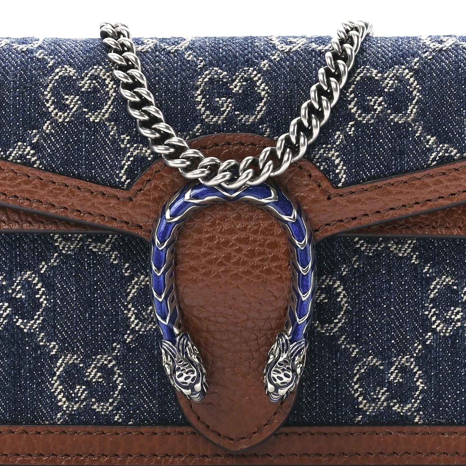 Gucci New Denim GG Monogram Dollar Calfskin Enamel Super Mini Dionysus Shoulder Bag Blue Tea Cuir Epilog Electric Blue 7 of 10