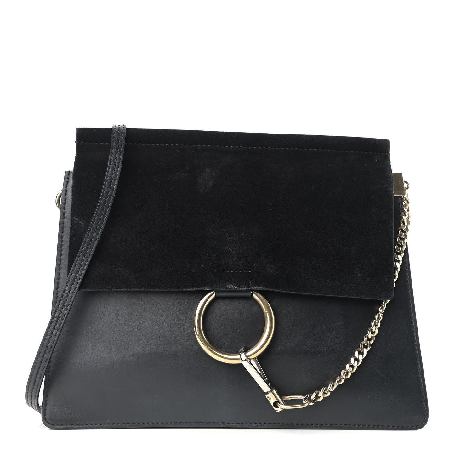 Suede Calfskin Medium Faye Shoulder Bag Black