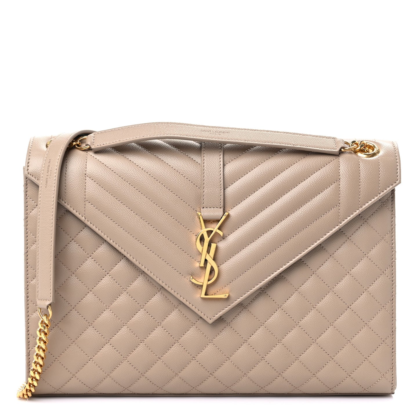 Grain De Poudre Mixed Matelasse Large Triquilt Monogram Satchel Dark Beige