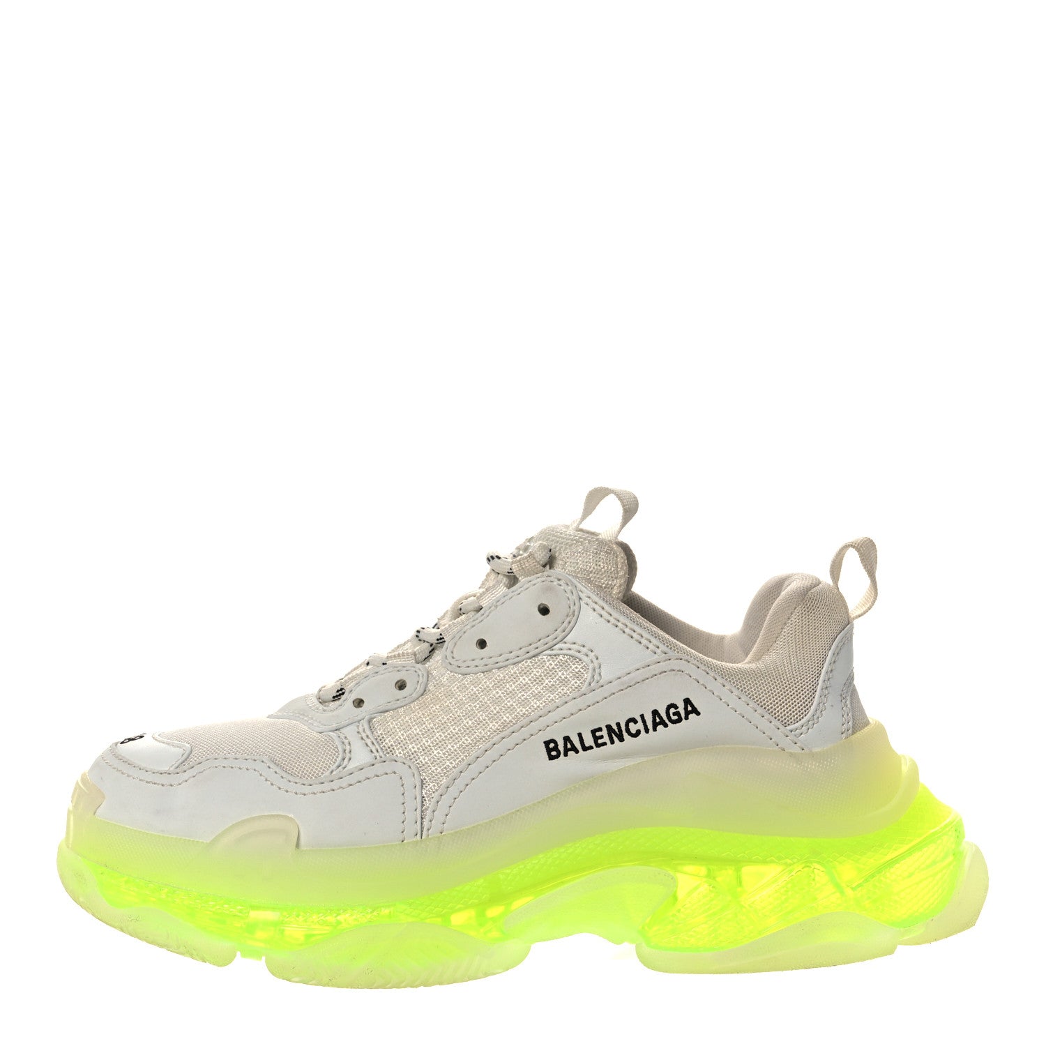 Balenciaga Fabric Mesh Clear Sole Fluo Womens Triple S Sneakers 38 White Fluo Yellow 1 of 7