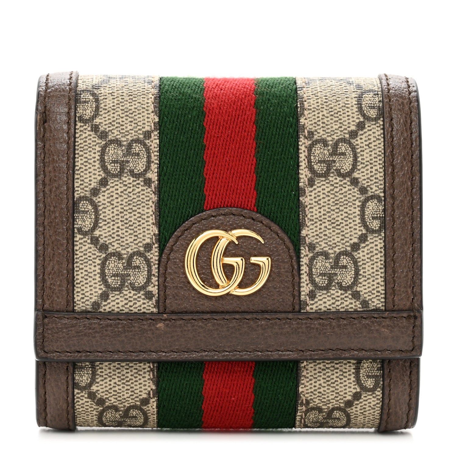 Gucci GG Supreme Monogram Textured Calfskin Web Ophidia Card Case Wallet Beige Ebony New Acero 1 of 6
