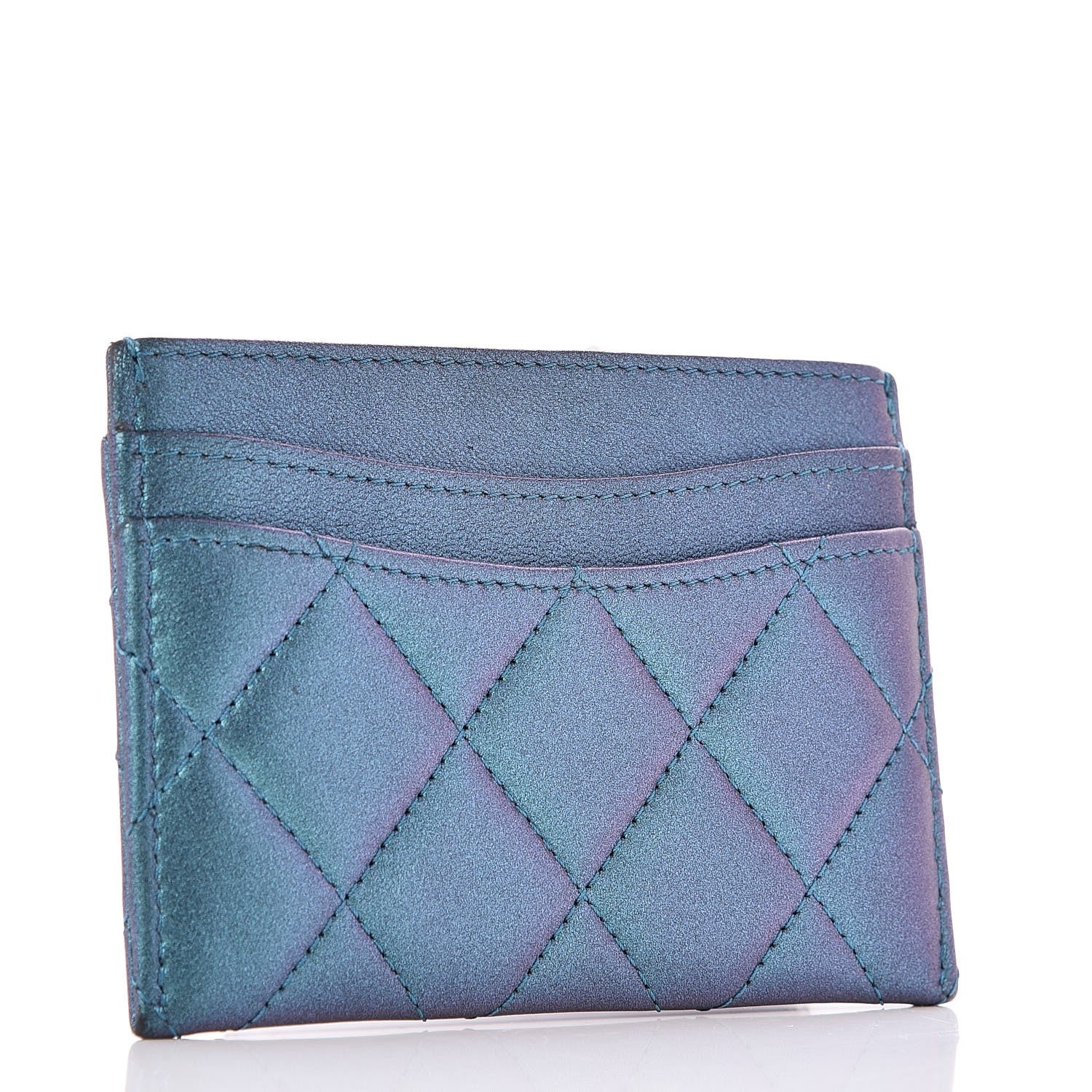 Chanel Metallic Lambskin Quilted Card Holder Turquoise 3 of 7