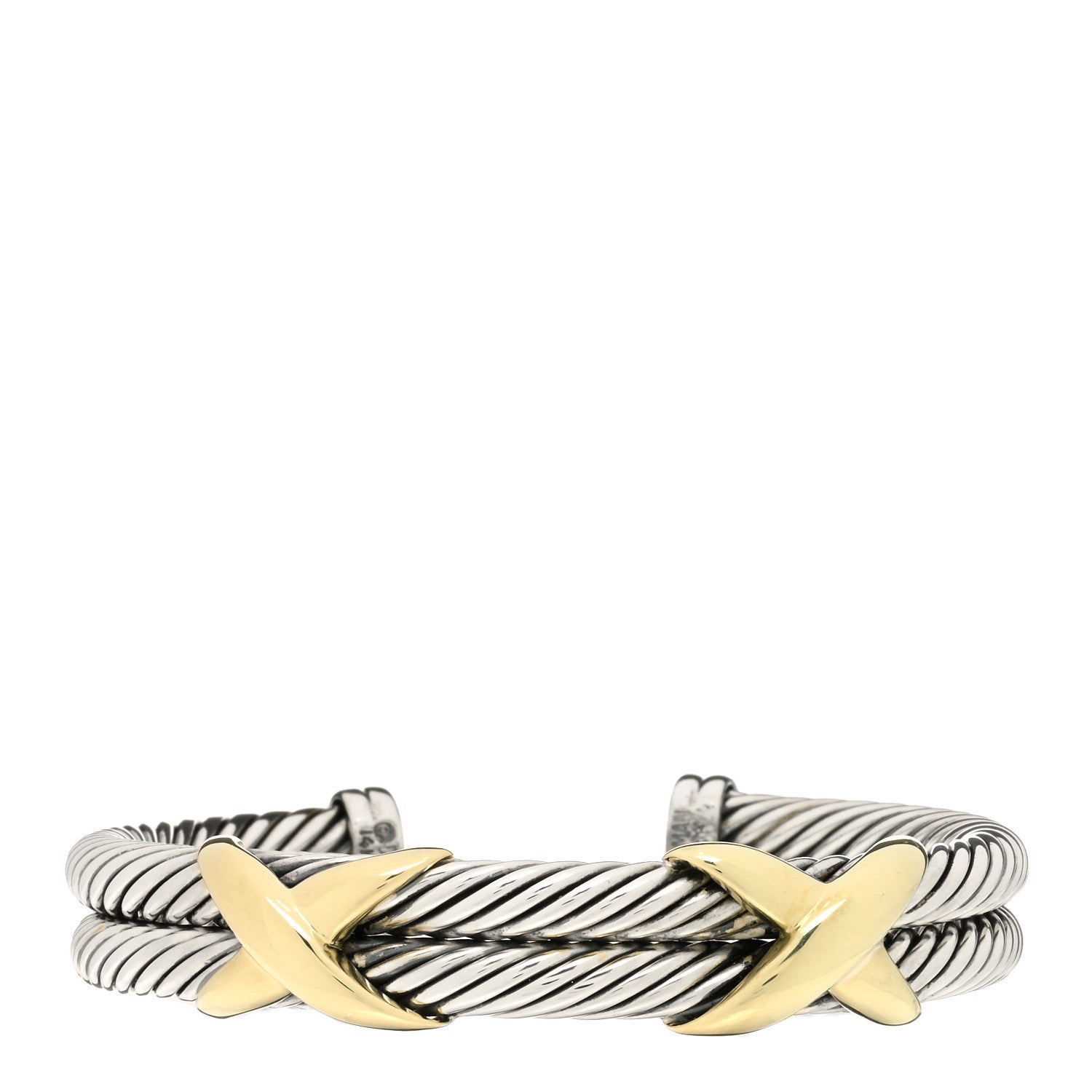 David Yurman Sterling Silver 14K Yellow Gold 10mm Double X Bracelet 1 of 3