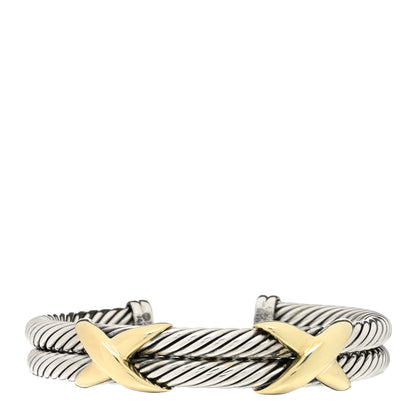 David Yurman Sterling Silver 14K Yellow Gold 10mm Double X Bracelet 1 of 3