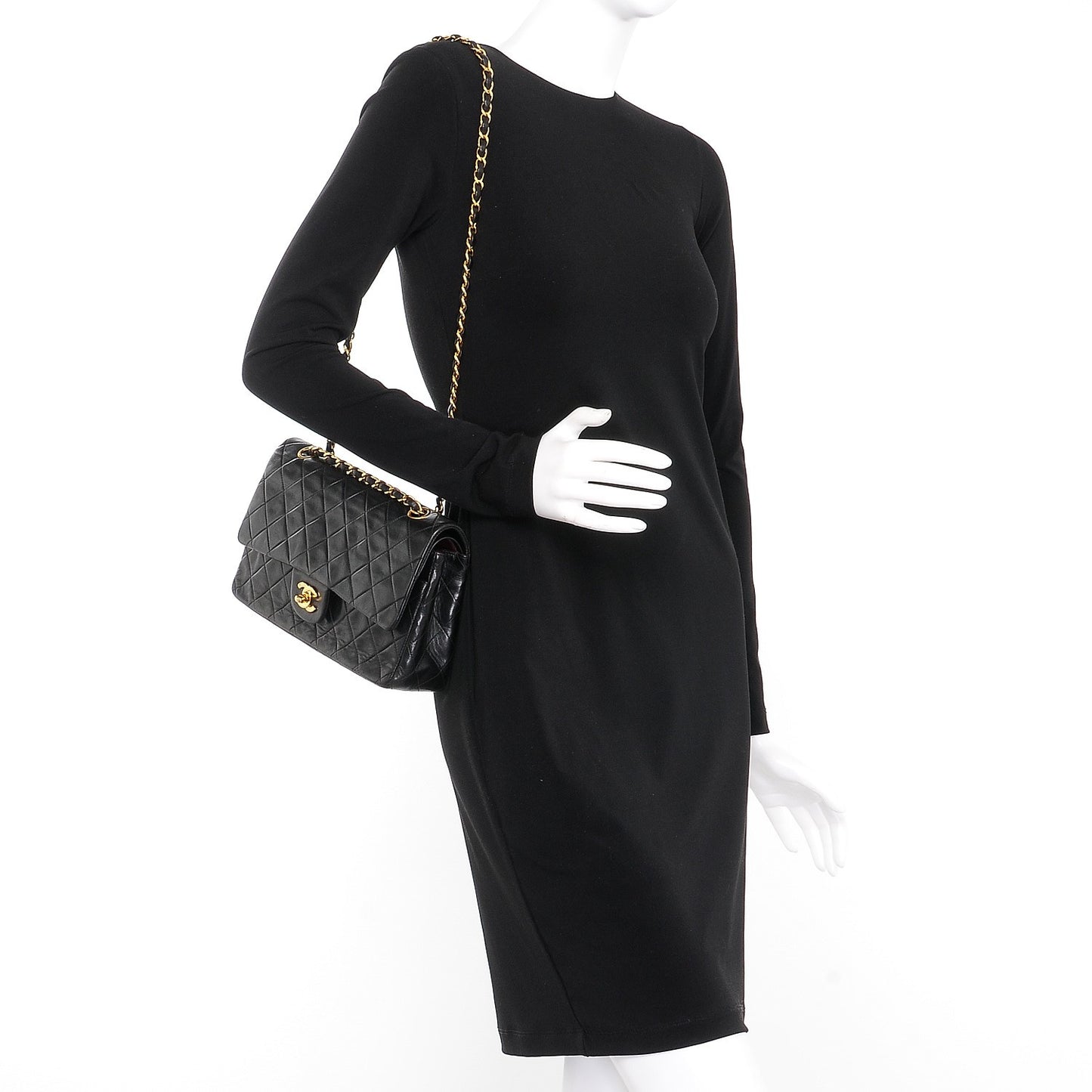 Lambskin Quilted Medium Double Flap Black