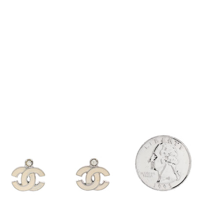 Chanel Resin Crystal CC Earrings Silver White 2 of 5