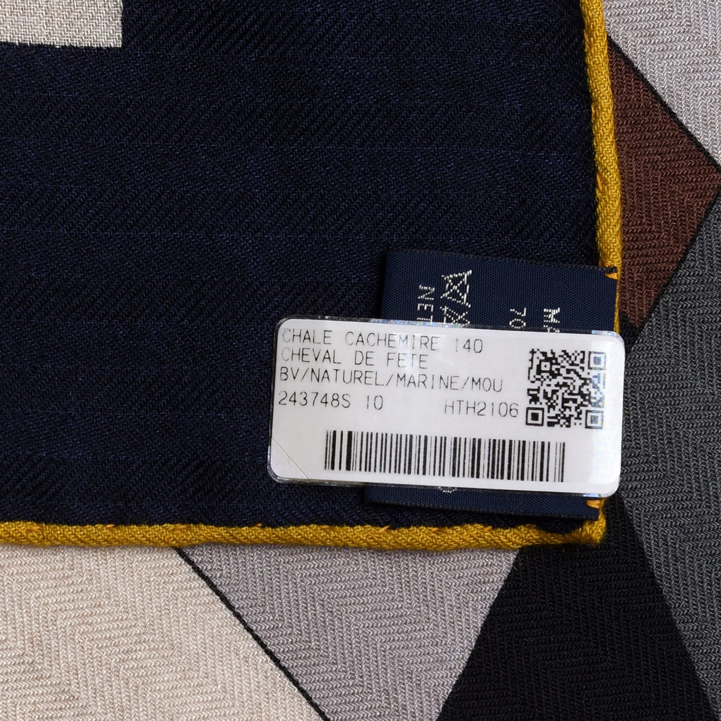 Cashmere Silk Cheval De Fete Shawl 140 Naturel Marine Moutarde