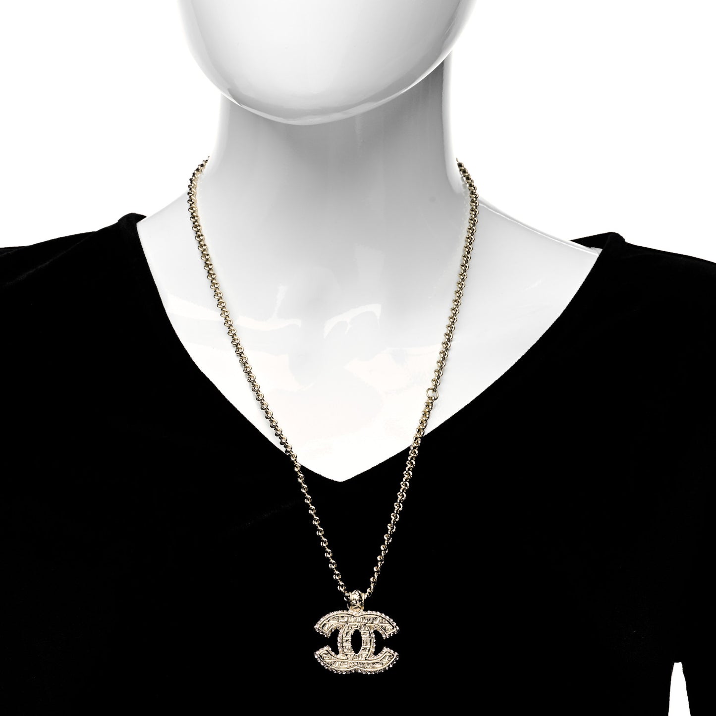 Metal Crystal Scarab CC Pendant Necklace Gold