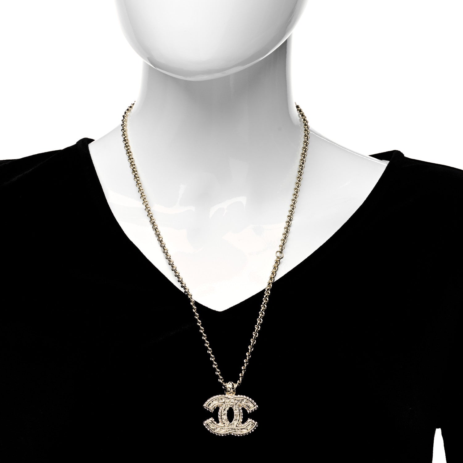 Chanel Metal Crystal Scarab CC Pendant Necklace Gold 2 of 6