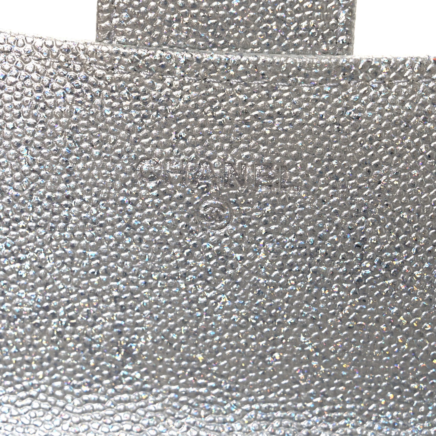 Glittered Metallic Caviar Quilted Large Flap Wallet Silver