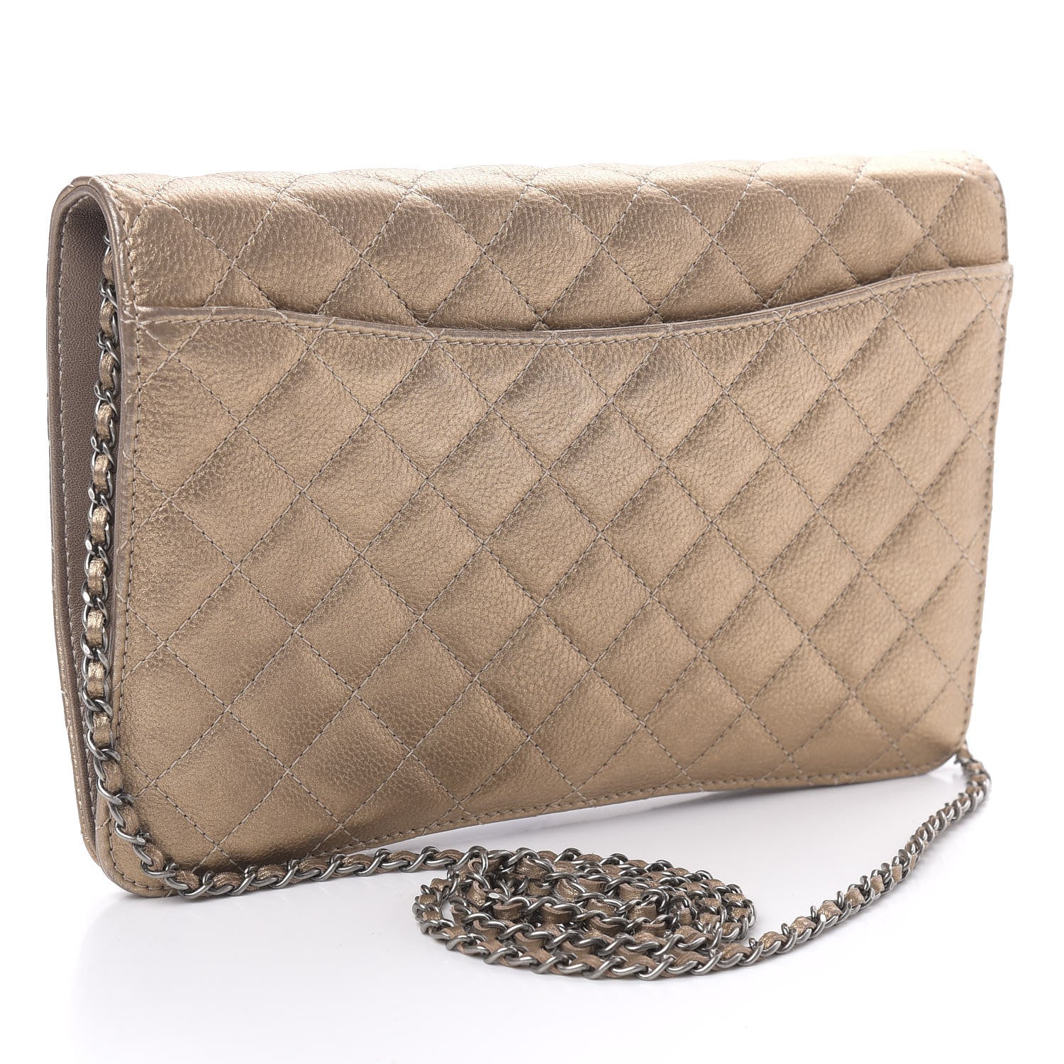 Chanel Metallic Calfskin Quilted Flap Clutch Light Bronze 3 of 13