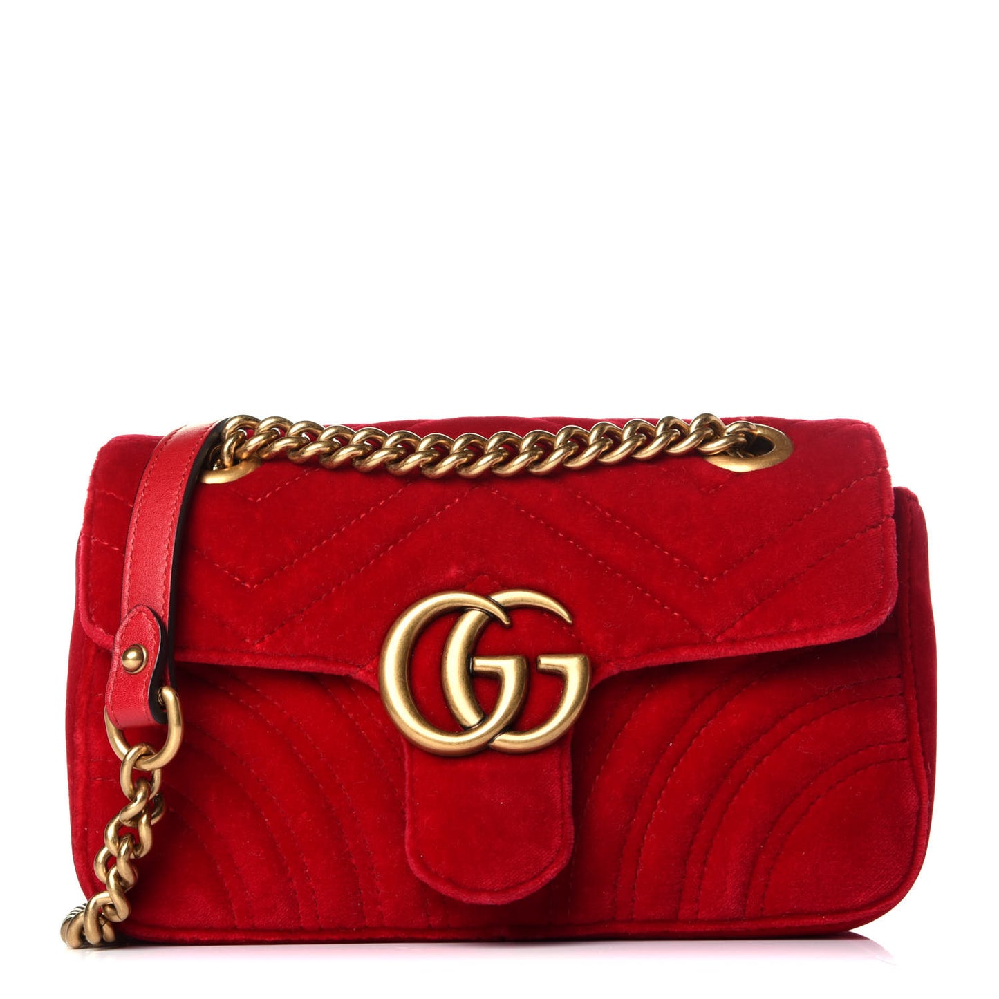 Velvet Matelasse Mini GG Marmont Shoulder Bag Hibiscus Red