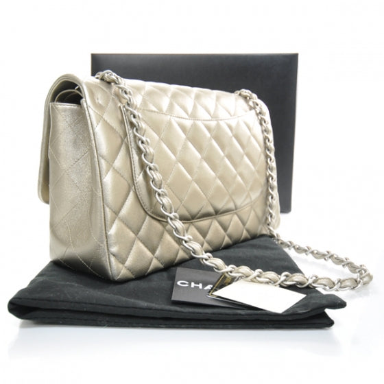 Lambskin Quilted Jumbo Flap Metallic Bronze