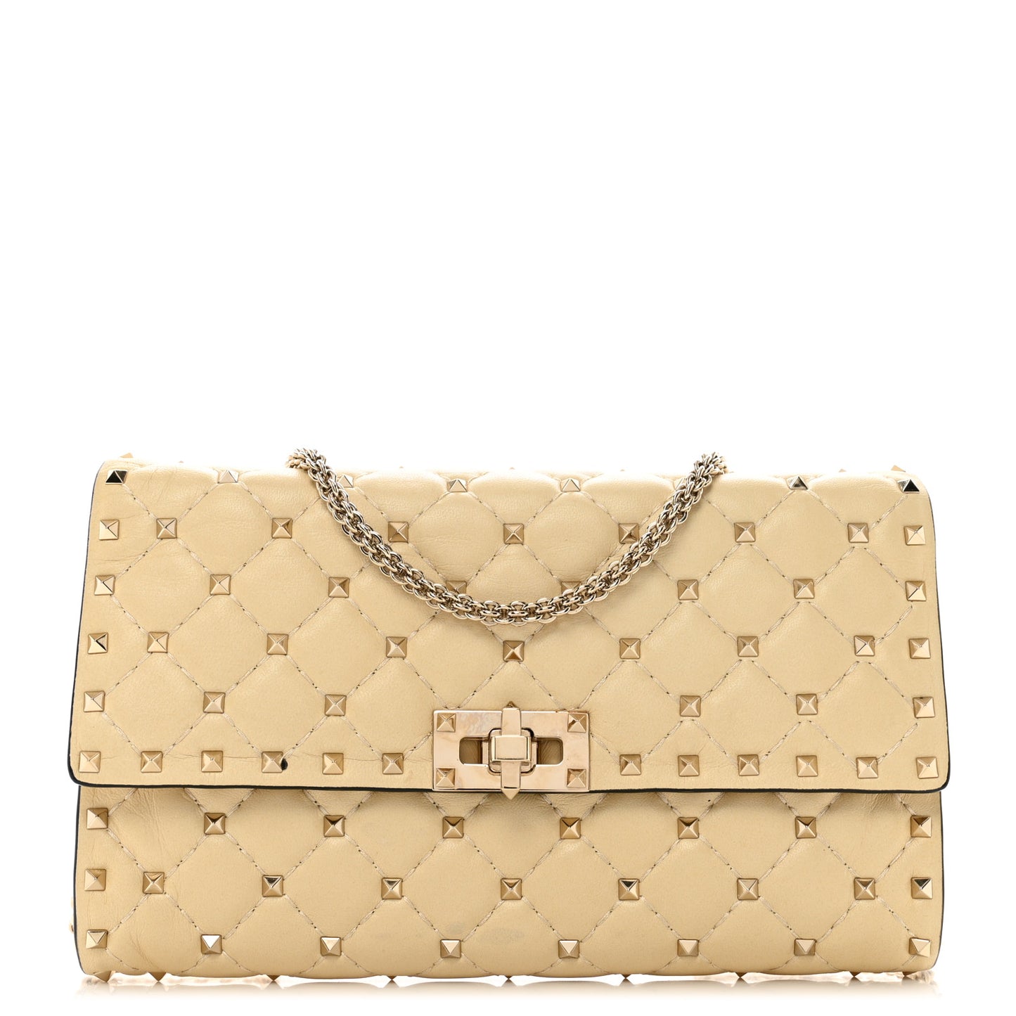 Nappa Rockstud Spike Wallet on Chain Light Ivory