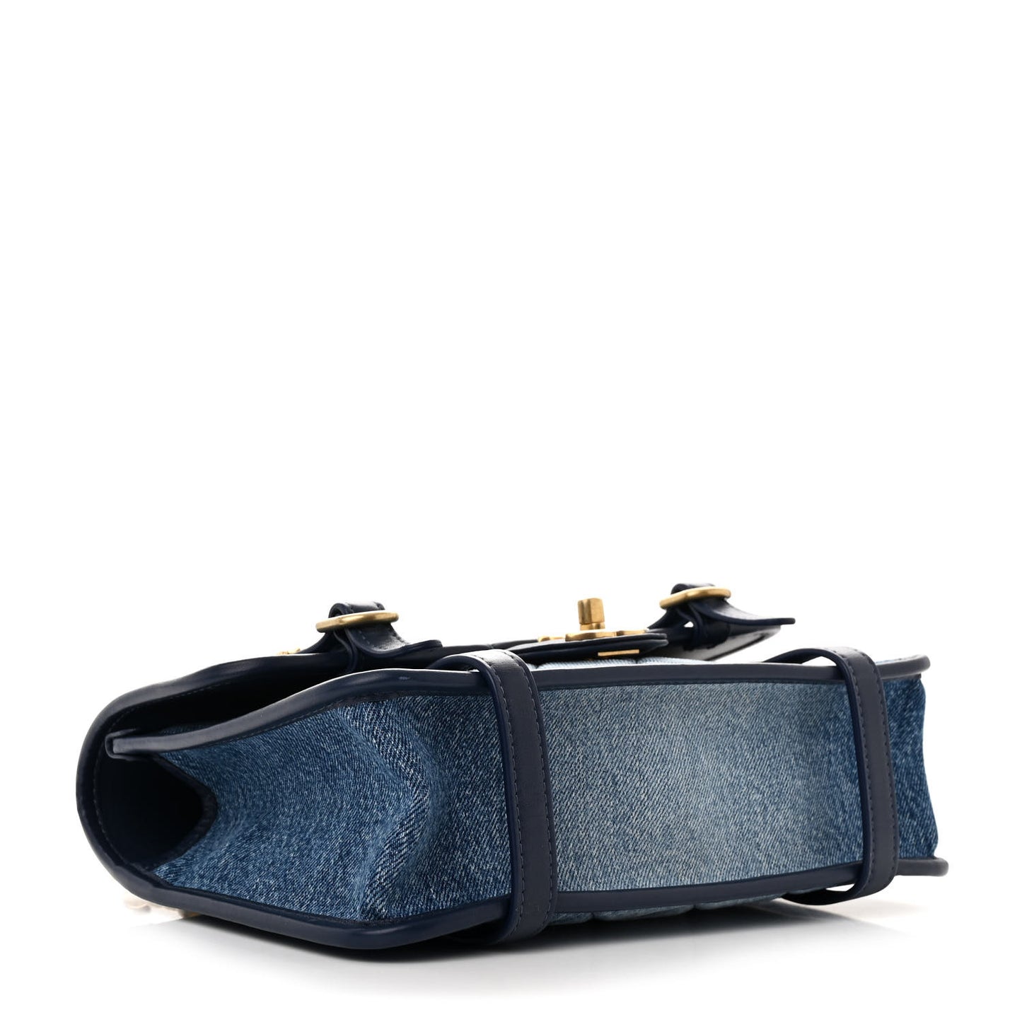 Washed Denim Quilted Messenger Flap Blue