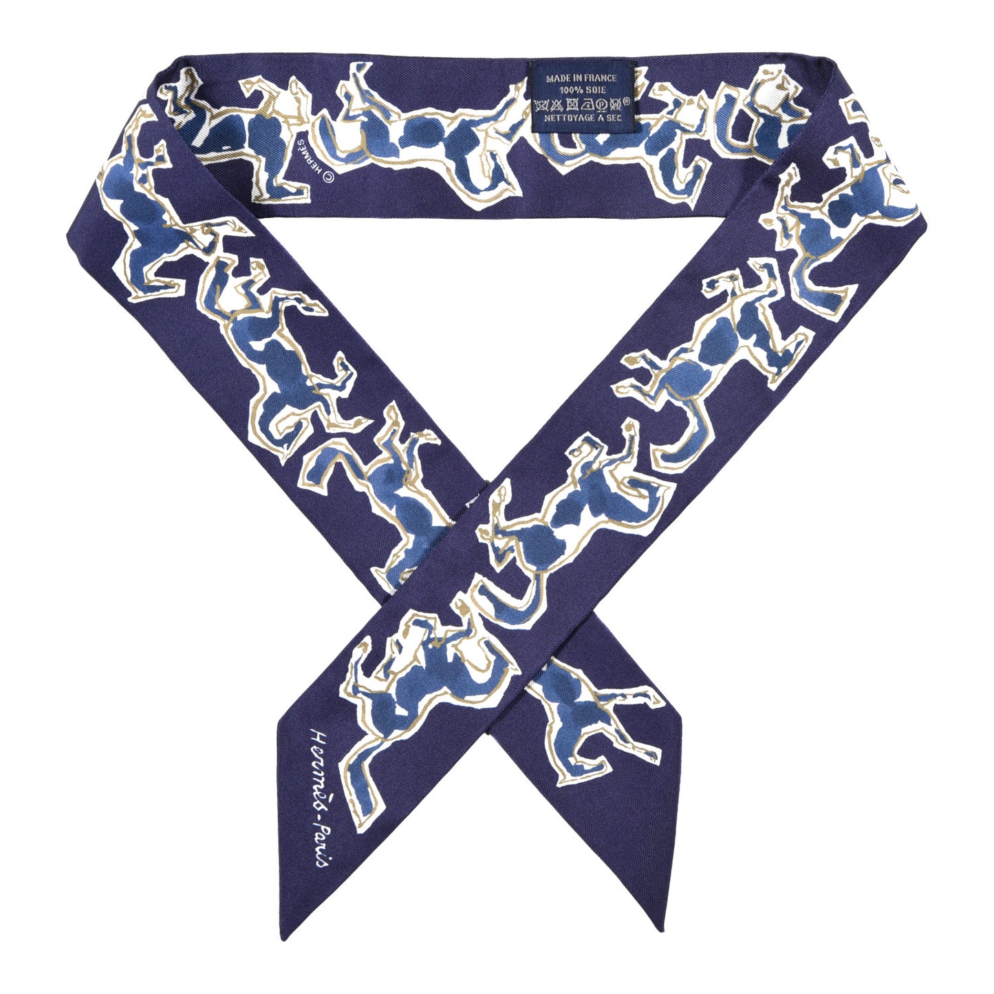 Silk Chevaux En Liberte Twilly Marine Indigo Blanc