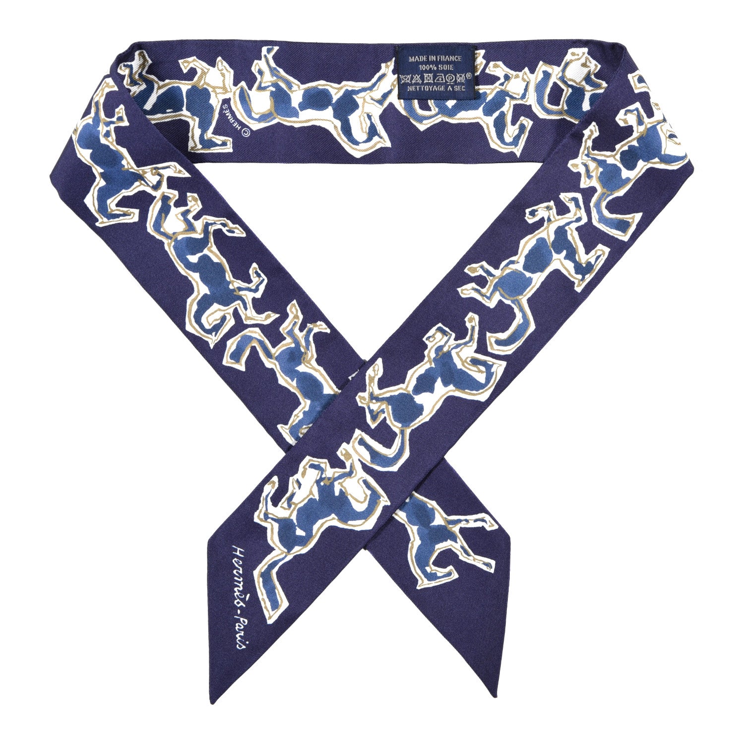 Hermes Silk Chevaux En Liberte Twilly Marine Indigo Blanc 1 of 4